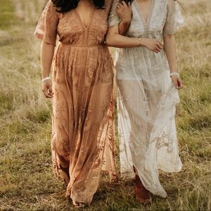 Honey Punch Lace Overlay Romper Maxi Dress